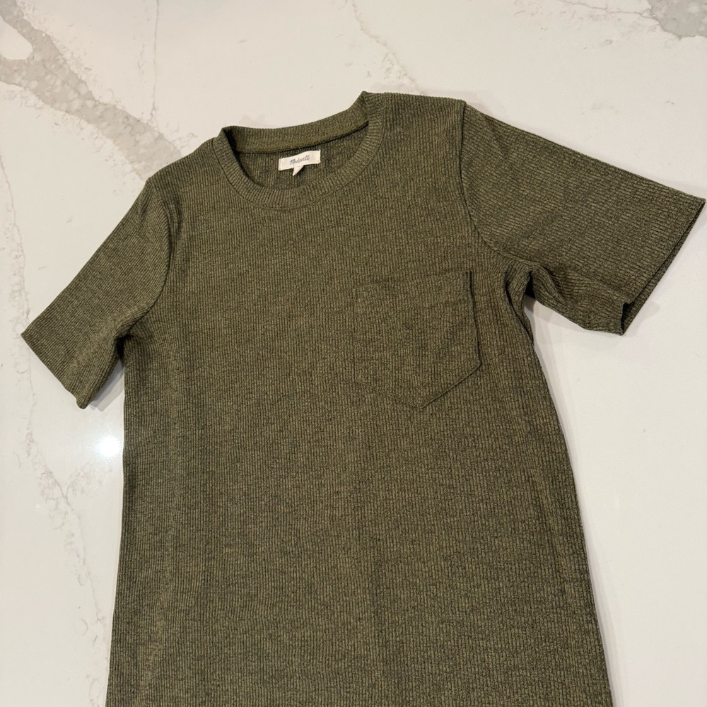 Madewell Ribbed Pocket Tee Midi Dress Women’s Small Kale/Olive Green Side Slits - Picture 6 of 14